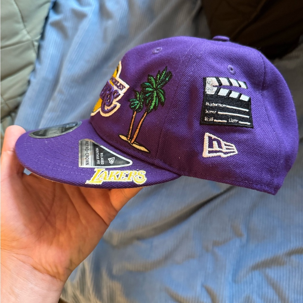 New Era Purple Lakers Cap with Palm Tree and Clapper Design